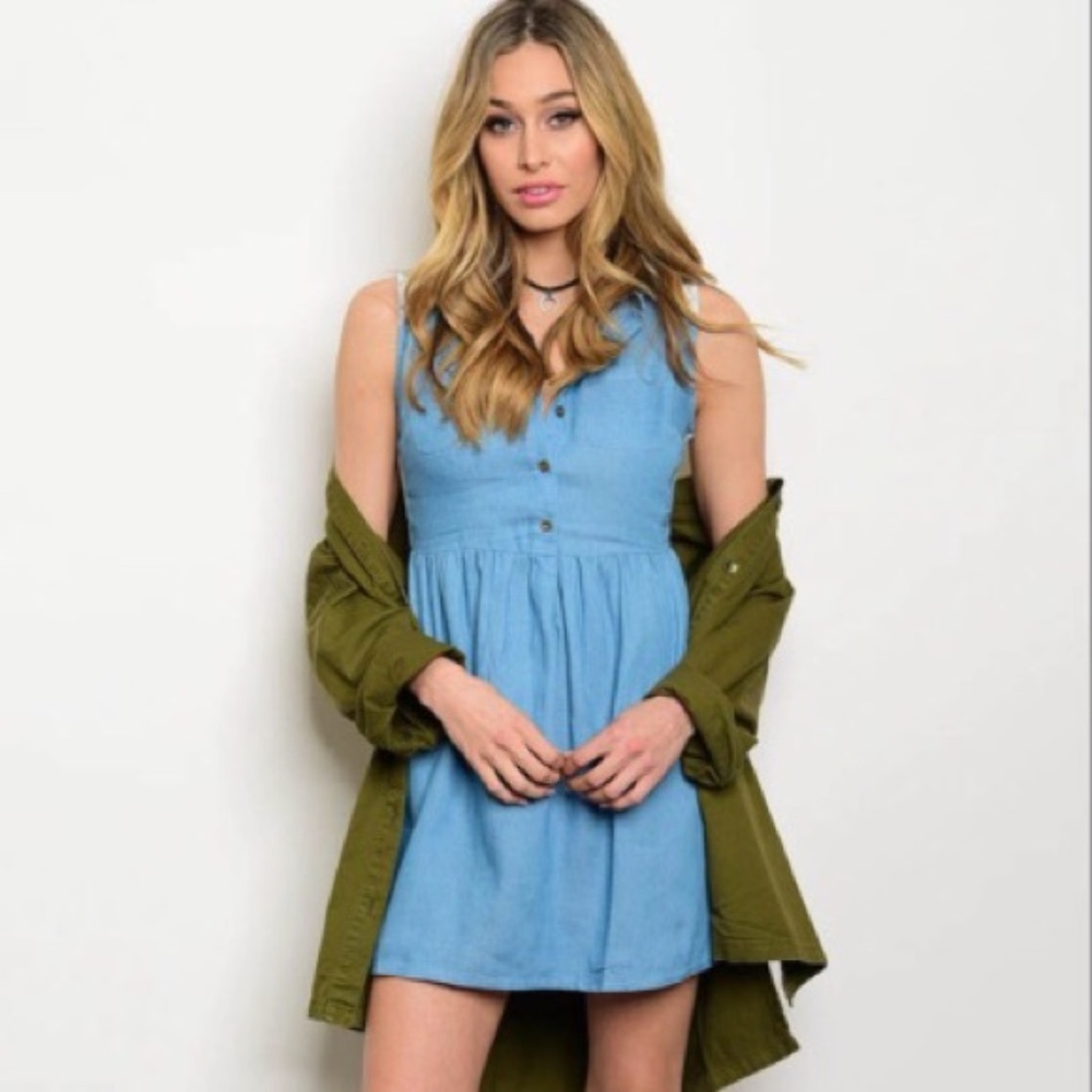 NWOT Chambray Dress with Lace Back Detail
